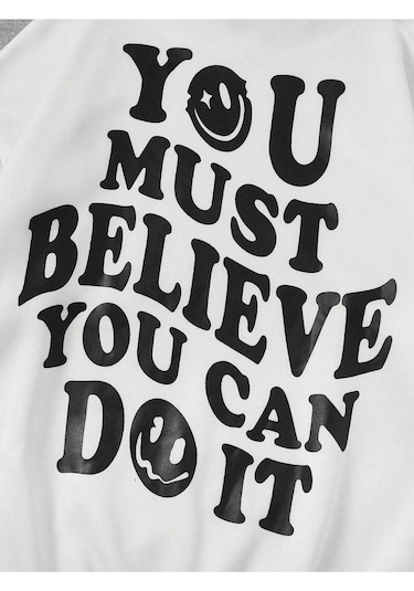 You Must Believe Sweatshirt - Beyaz Baskılı Oversize Kapüşonlu Beyaz