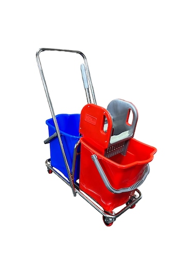 Mck Plus Çift Kovalı Krom Temizlik Arabası Paspas Arabası + Islak Mop Seti