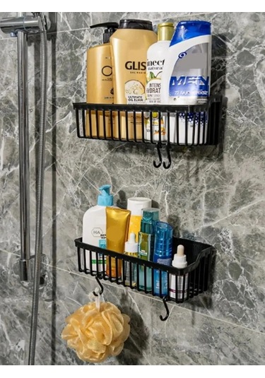 Yapışkanlı Banyo Mutfak Düzenleyici Raf Organizer. Çift Siyah