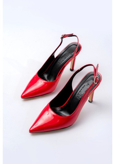 St-1153 Kırmızı Rugan Günlük Arkası Açık 9 Cm Topuklu Kadın Ayakkabı Kırmızı
