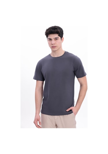 Freemen Erkek/unisex Bisiklet Yaka Basic Tişört %100 Pamuk Antrasit