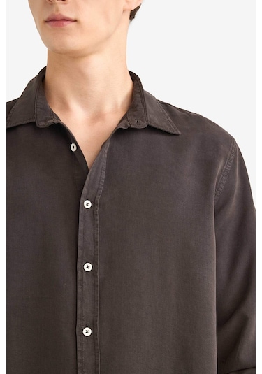 Defacto Regular Fit Gömlek Yaka Twill Uzun Kollu Gömlek G0406ax25aubn339 Kahve