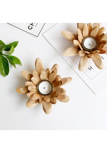 Pazly Suntek El Yapımı Ahşap Tea Light Lotus Mumluk - Tarif Edildiği Gibi Tarif Edildiği Gibi
