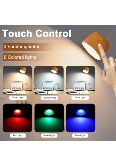 Willowhaven Magnetic Duvar Lambası Wood Color Dokunmatik Gece Lambası 360 Derece Döner Rgb Renk Değişir Uzaktan Kumandalı Beyaz