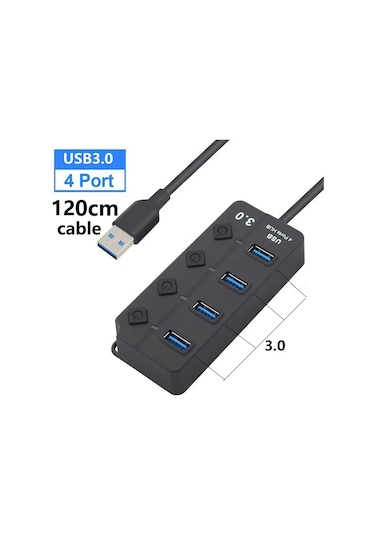 Onevan Usb 3.0 Hub 7 Bağlantı Noktalı, 5gbps Hızlı Çoklu Genişletme, Güç Adaptörlü, Uzun Kablo Kahverengi