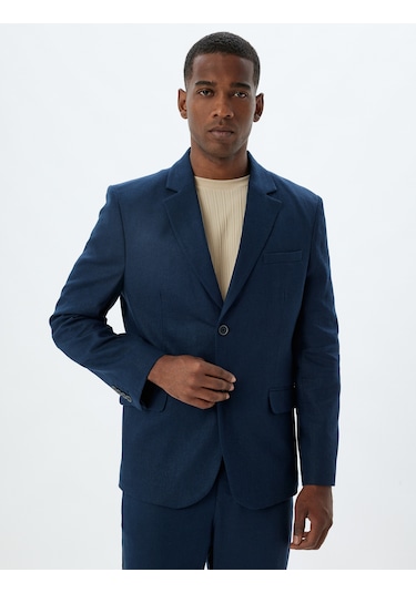 Koton Keten Karışımlı Blazer Ceket Slim Fit Mono Yaka Lacivert 4sam50052hw Lacivert