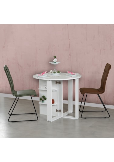 Pasifichome Middle Beyaz Açılır Kapanır Mutfak Masası / Yuvarlak Yemek Masası