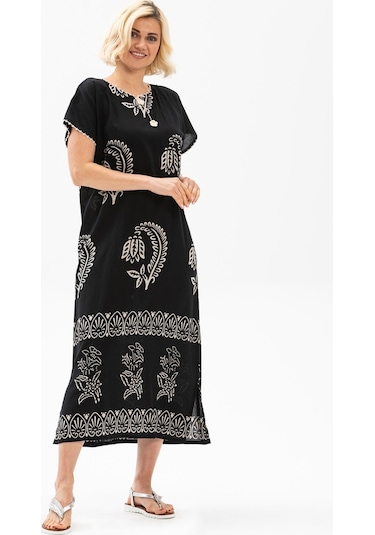 Kısa Kol Pamuk Hitit Uzun Elbise Yaprak Siyah Yprk Syh-yaprak Siyah