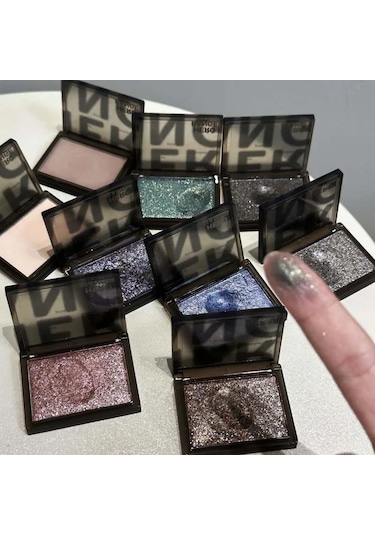 Köpüklü Glitter Mavi Göz Farı Paleti Fosforlu Siyah Gümüş Punk Dumanlı Göz Farı 04 3.2g 01