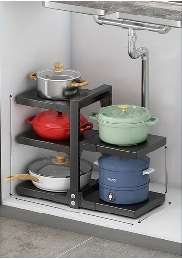 Honeybeeshop Tokalı Ayarlanabilir Karbon Çelik Depolama Rafı 2 Ve 3 Katmanlı Seçenekli Mutfak Gereçleri Organizasyonu 1100 Koyu Ceviz