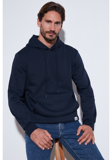 Buratti Regular Fit Kapüşonlu Kanguru Cepli Içi Tüylü Yumuşak Şardonlu Erkek Sweat 5905281 Koyu Lacivert