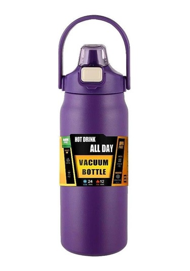 Mor Taşınabilir Pipetli Termos 304 Paslanmaz Çelik Termal Kupa Bardak Kahve Fincanı Spor Termos Soğuk Ve Sıcak Su Şişesi 1000ml