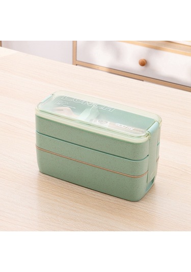 Xurunkeji Taşınabilir Bento Kutusu, 3 Katlı Öğle Yemeği Kutusu, 900 Ml Buğday Samanı Yemek Takımı Gıda Saklama Kabı Bej Bej