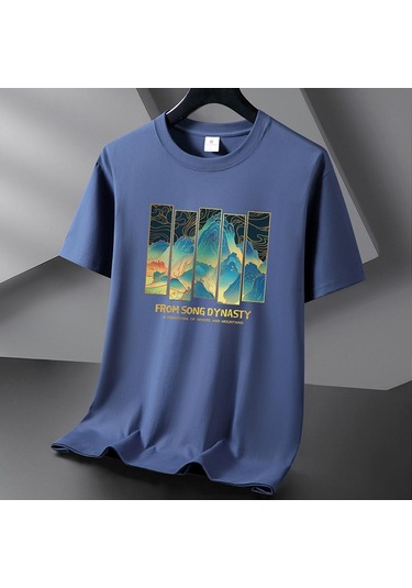 Lacivert Japon Tarzı 10 Renk Saf Pamuklu Erkek Kısa Kollu Tişört S-6xl Lacivert