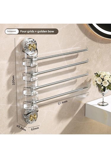 Yifomall Banyo Süpürgesi Tutucu, Delme Yok Kurulum, Döner Çok Kollü, Camgöbeği Aksesuarlar Şeffaf Gümüş 4 Kol + Altın 2 Adet , Organizasyon Ve Kolay Erişim Diğer