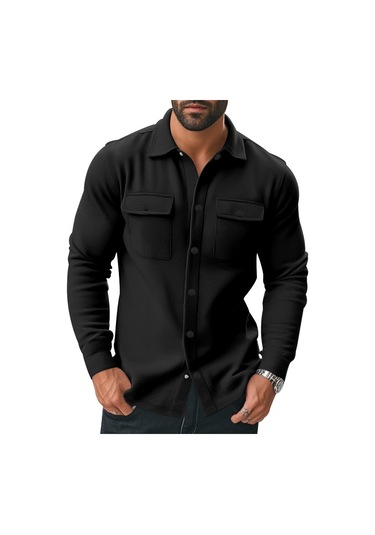 Gündelik Erkek Kadife Yaka Üst Tek Sıra Düğmeli Düz Renk Dar Kesim Ceket Manto Siyah