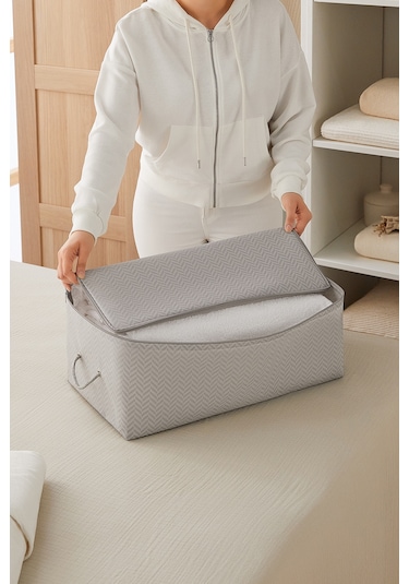 Ocean Home Textile Orta Boy Gri Balıksırtı Hurç 52 x 28 x 21 cm