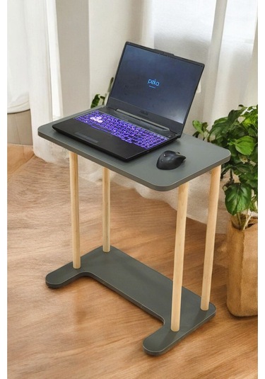 Yüksek Kalite Tekerlekli Laptop Sehpası Kahvaltı Masası Yan Sehpa Antrasit