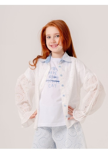 Kız Çocuk Fisto Gömlek T-shirt İkili Takım 1804 Ekru