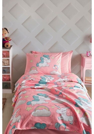 Enlora Home Pike Seti Baskılı Tek Kişilik Unicornio Pembe