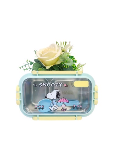 Mavi Snoopy Paslanmaz Çelik Bölmeli Çocuk Yemek Seti - Sızdırmaz Mavi
