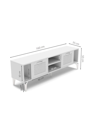 Tv Sehpası 160 Cm Modern Çok Amaçlı Dolaplı Raflı Televizyon Ünitesi Linya Gümüş Beyaz