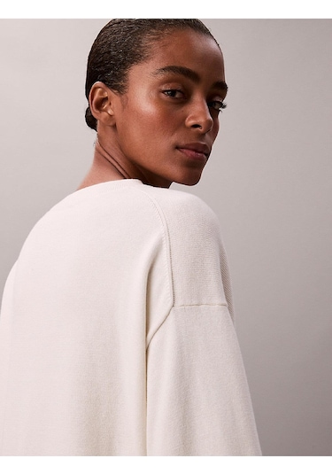 Calvin Klein Kadın Long Sleeve Smooth Kazak-12555 Beyaz