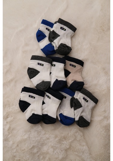 9'lu Yenidoğan Erkek Pamuklu Bebek Çorabı Karışık Desenli Çok Renkli