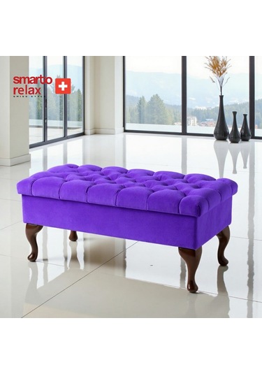 Smarto Relax Puf Mürren Sandıklı Ayaklı Kapitoneli Dekoratif 100x40x45 Cm Mor Mor