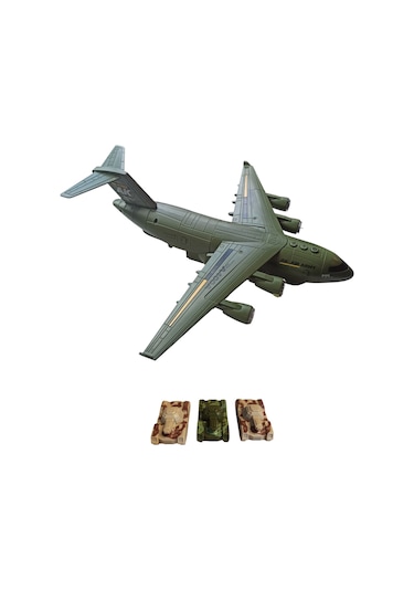 A400a Askeri Kargo Uçağı - 35cm Sesli Işıklı Ve Hareketli + 3 Mini Tank - Tank Atma Özellikli
