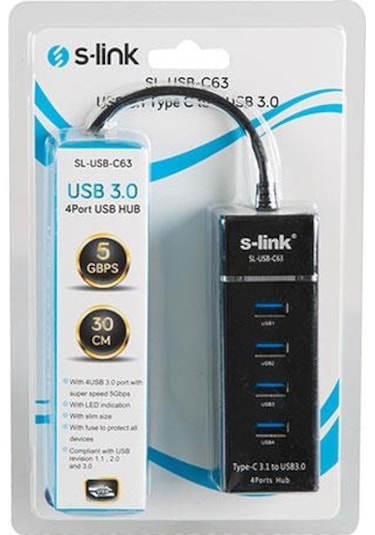 S Link Sl Usb C63 Usb3.1 Type C To 4Port 3.0 Çevirici Hub