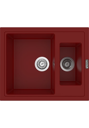 Polex Cristalüx Granit Evye P-04 Bordo 1.5 Gözlü Tezgah Altı Ve Tezgah Üstü Kare Mutfak Evyesi 59.5x49 CM