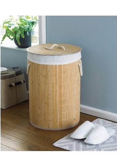 Gika Yuvarlak Bambu Kirli Sepeti Bambu