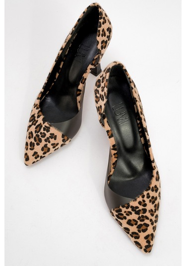 653 Siyah Sarı Desenli Topuklu Kadın Ayakkabı Siyah - Sarı