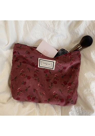 Geeksen Kadınlar İçin Vintage Leopar Desenli Fleece Makyaj Çantası - Hafif, Taşınabilir Seyahat & Dış Etkinlik Depolama Çantası Pembe Gül Koyu Gri