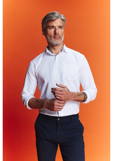 Defacto Regular Fit Oxford Basic Düz Uzun Kollu Beyaz Gömlek B1873AX23AUWT82 Beyaz