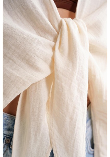 4723 Kadın Önü Bağlamalı Bolero Bluz Naturel Naturel