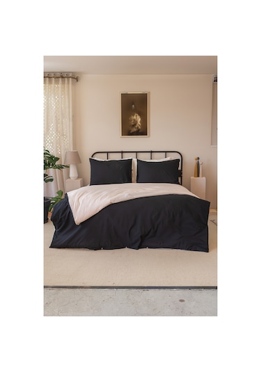 Nevresim Takımı Tek Kişilik Lastikli Çarşaflı Bej - Siyah