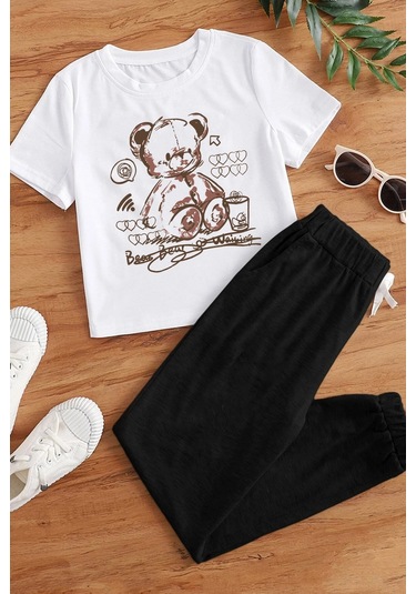 Çocuk Bear Bear Alt - Üst Eşofman Takımı Beyaz
