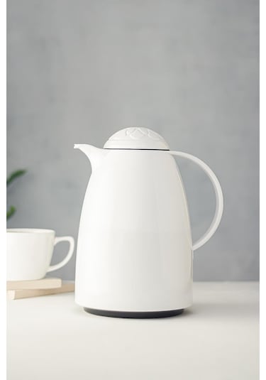 1 Lt Isı Yalıtımlı Çay Ve Soğuk Su Termosu Soft Beyaz 12 Saat Sıcak Tutar& İçi Camdır Beyaz