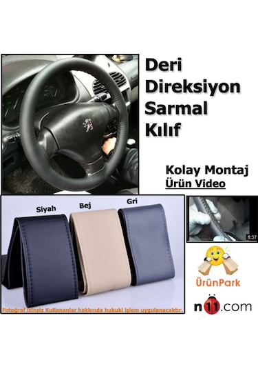 Direksiyon Kılıfı Örme Tip Sarmal Dikmeli Tip Deri 1.Kalite