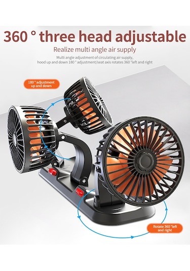 Neevoyu Araba Usb Fan 3 Başlı 5v, 360 Ayar, 2 Hızlı, Gürültüsüz, Gizli Koku Kutusu Ve Park Numara Kartı, Siyah