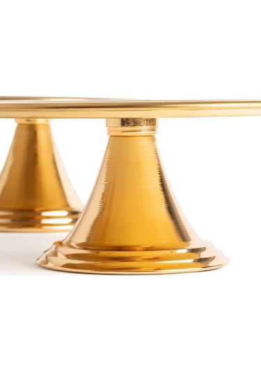 2'li Gold Yuvarlak, Ayaklı Şık Kek, Pasta, Kurabiye Ve Tatlı Servis Sunum Standı Gold