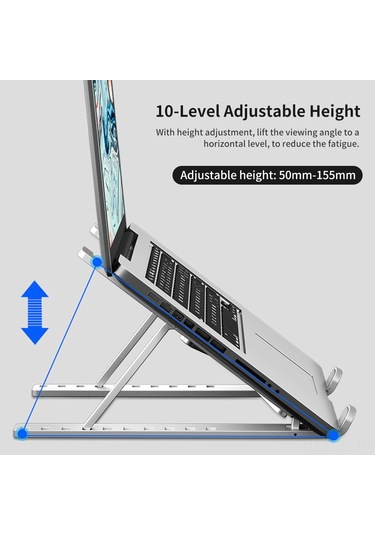 Jeemson Laptop Standi Abs Plastik 10 Seviye Yükseklik Ayarlı Soğutucu Kollu Ergonomik Masüstü Taşıyıcı İçin Dizüstü Bilgisayar - Siyah