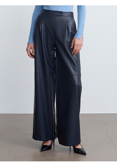 Dilvin 72238 Suni Deri Paçası Geniş Pantolon-lacivert Lacivert