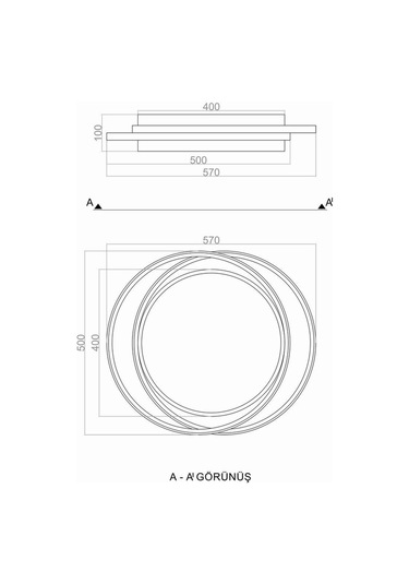 Tavan Led Avize Birmingham Salto Plafonyer 40cm Siyah - Sarı