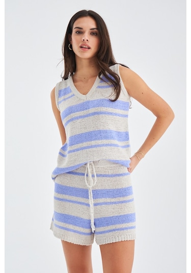 Peraluna Laura Top & Shorts Yazlık Kadın Triko Şort Takım Taş-Lila Taş Rengi - Lila