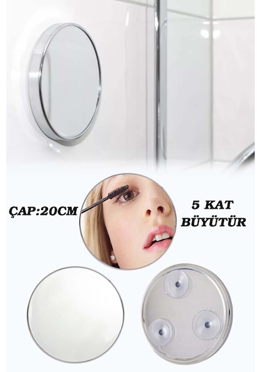 Vantuzlu Makyaj Aynası 5x Büyüteçli Krom Ayna 20cm MB056