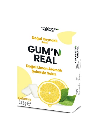 Gum'n Real - Doğal Limon Aromalı Şekersiz Sakız - 23.2 Gram - 8 Adet
