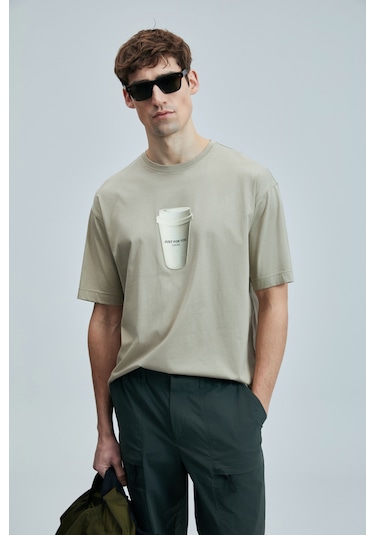 Lufian Omen Modern Grafik T- Shirt Bej Bej 111020252100550 Bej